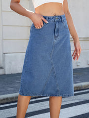 Slit Back Midi Denim Skirt 