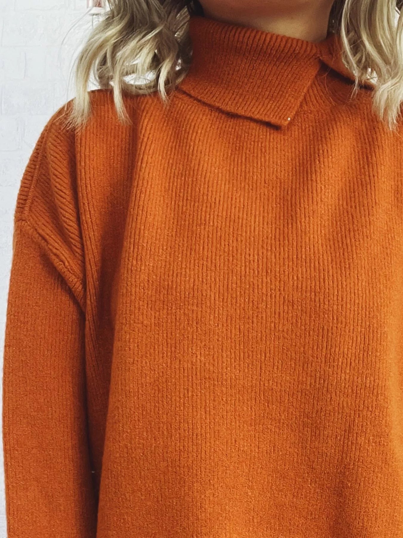 Slit Turtleneck Long Sleeve Sweater 