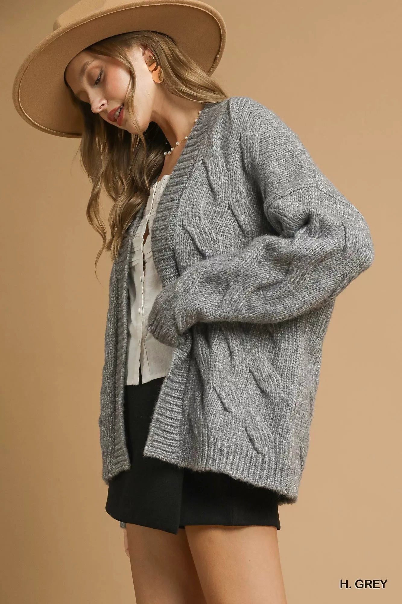 Umgee Chunky Cable Knit Open Front Cardigan 