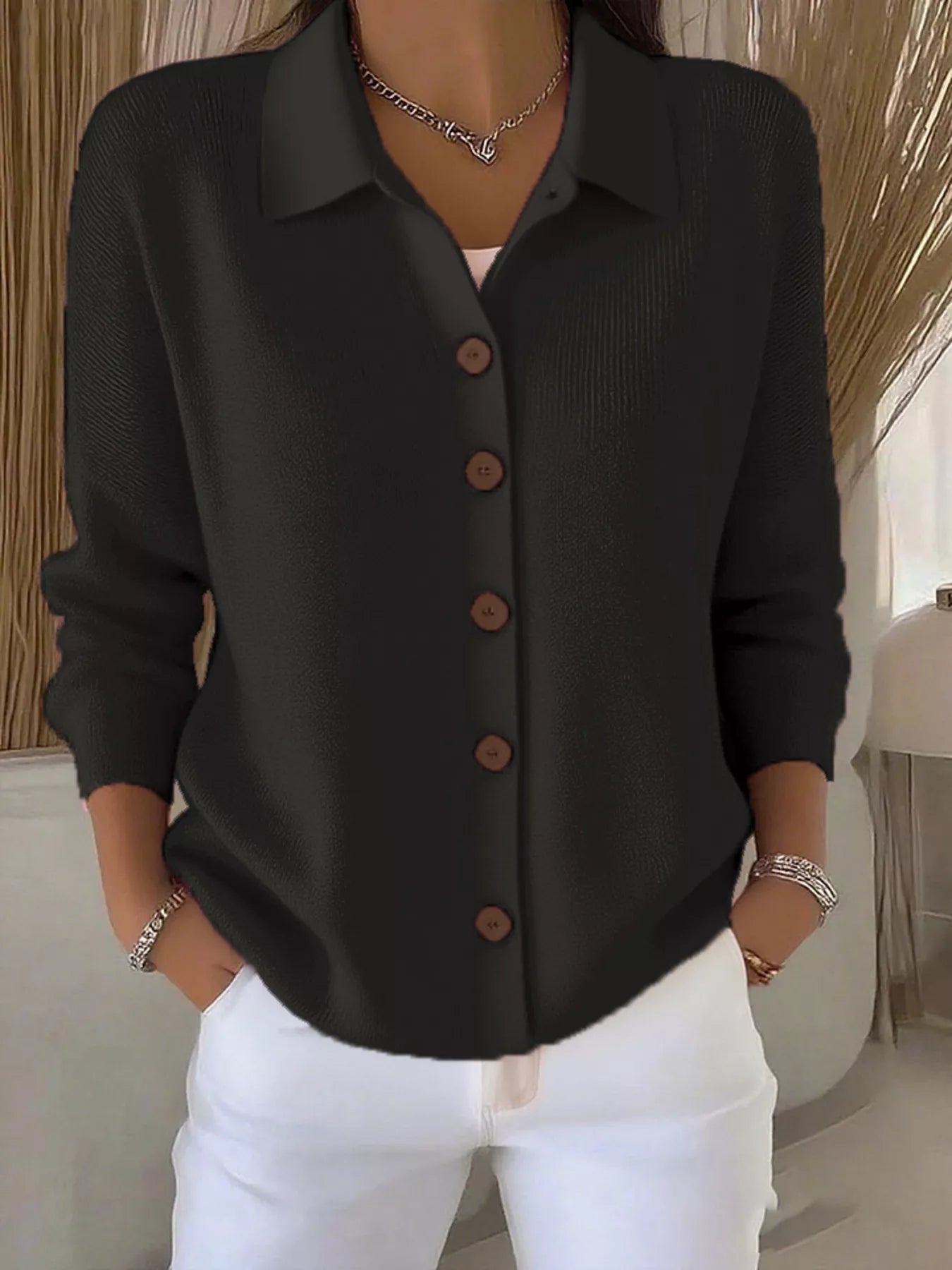Full Size Button-Down Knit Cardigan Plus Size 