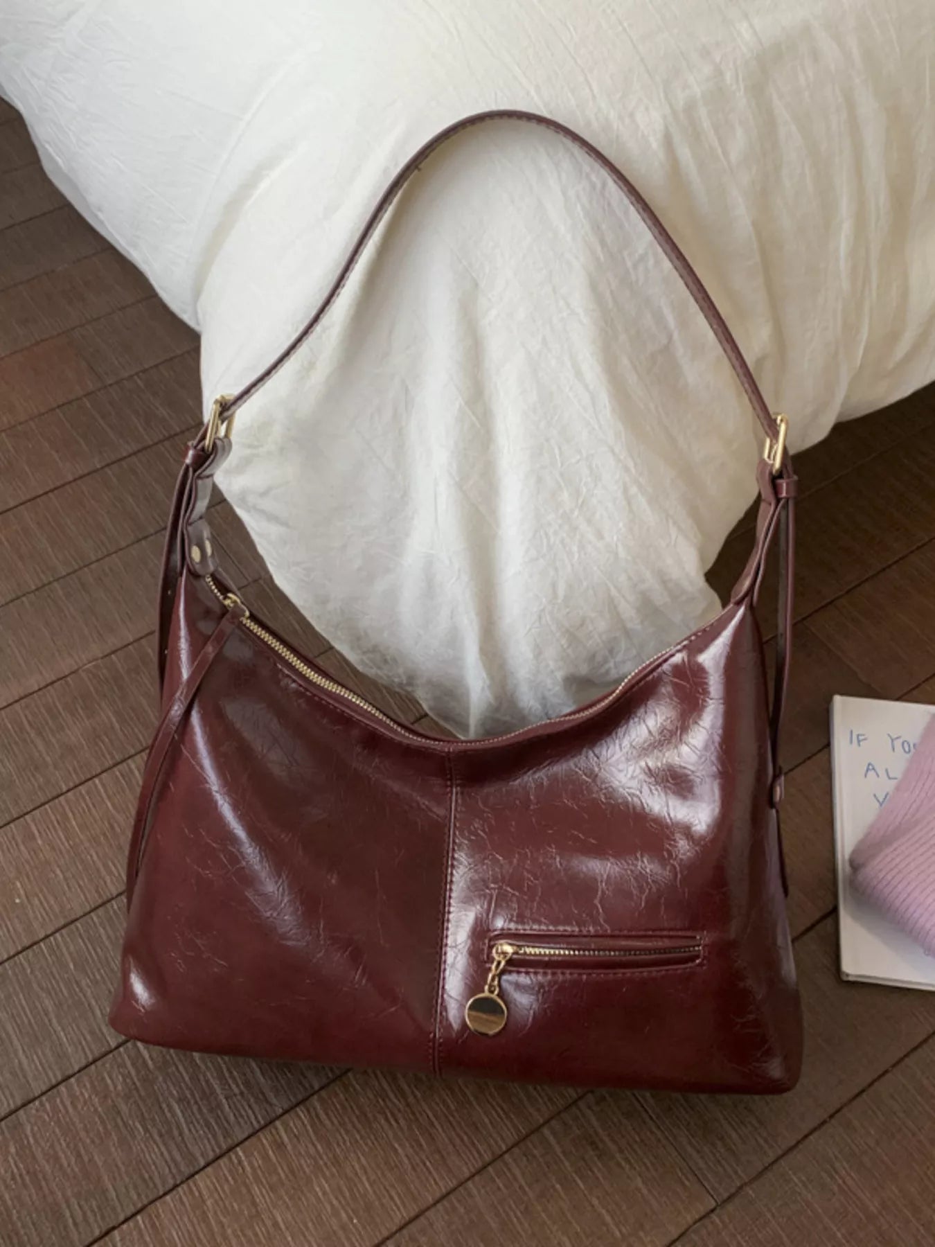Leather Hobo Shoulder Bag 