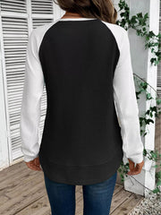 Contrast Raglan Sleeve Waffle Knit T-Shirt 