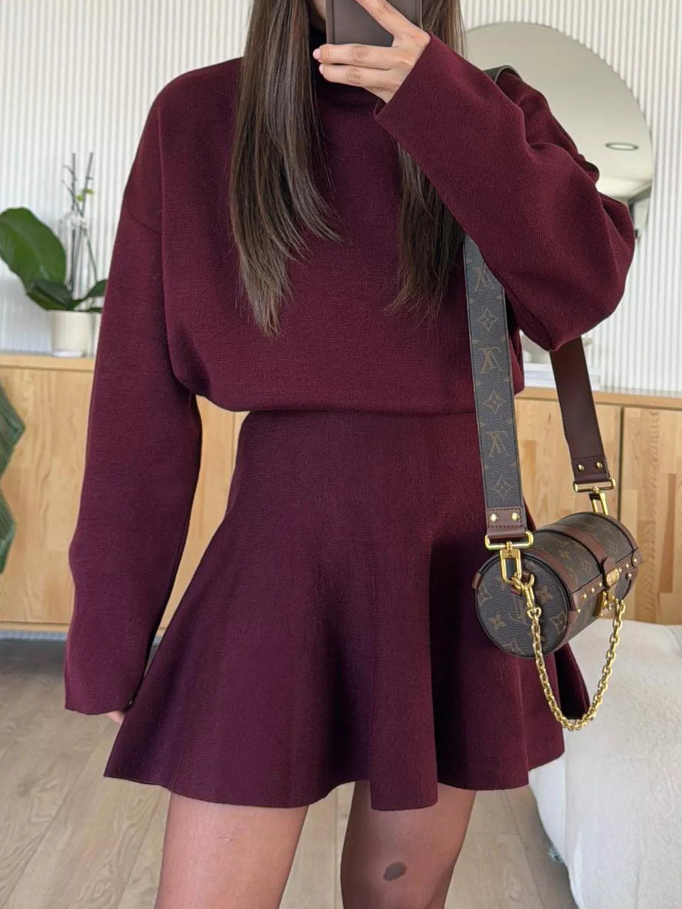 Round Neck Long Sleeve Mini Sweater Dress 