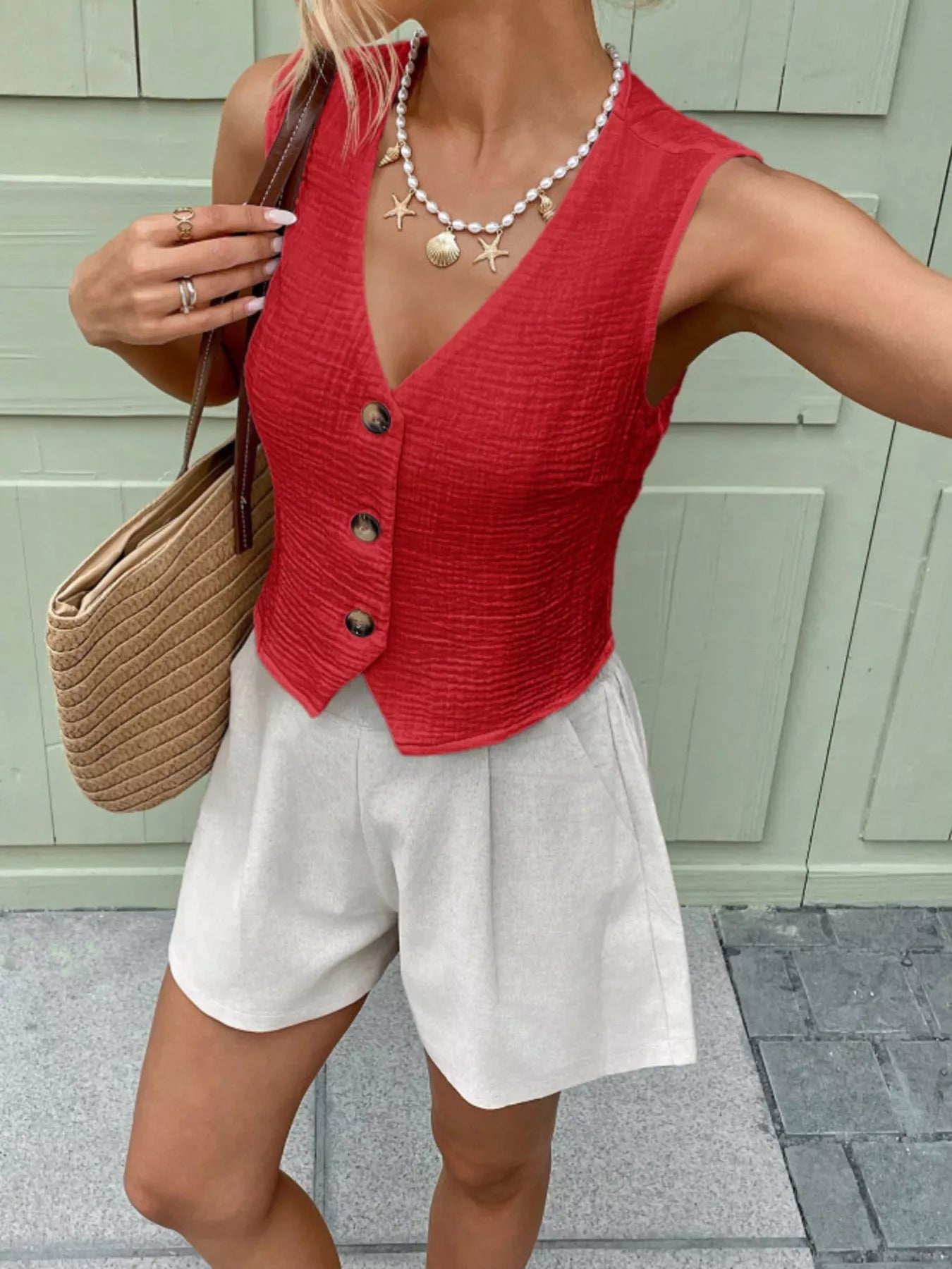 Textured Button-Front Vest 
