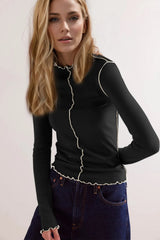 Basic Bae Contrast Trim Mock Neck Long Sleeve T-Shirt 