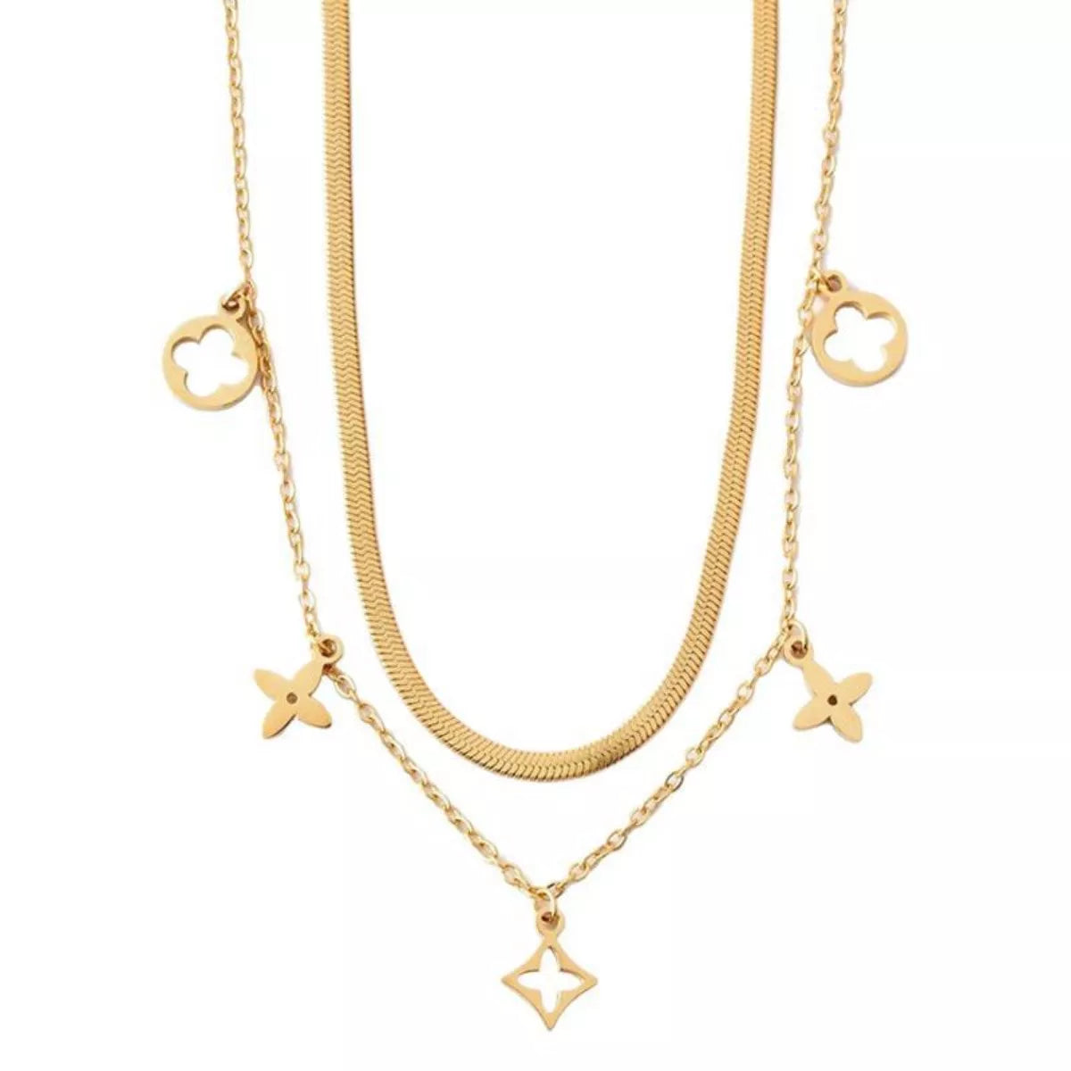 18K Gold-Plated Double Layered Charm Necklace 
