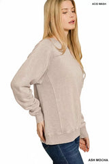 Zenana Acid Washed Fleece Sweatshirt with Side Rib 