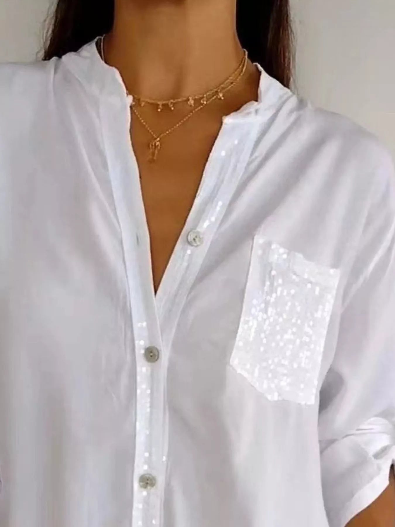 Full Size Sequin Detail Button-Down Shirt Plus Size 