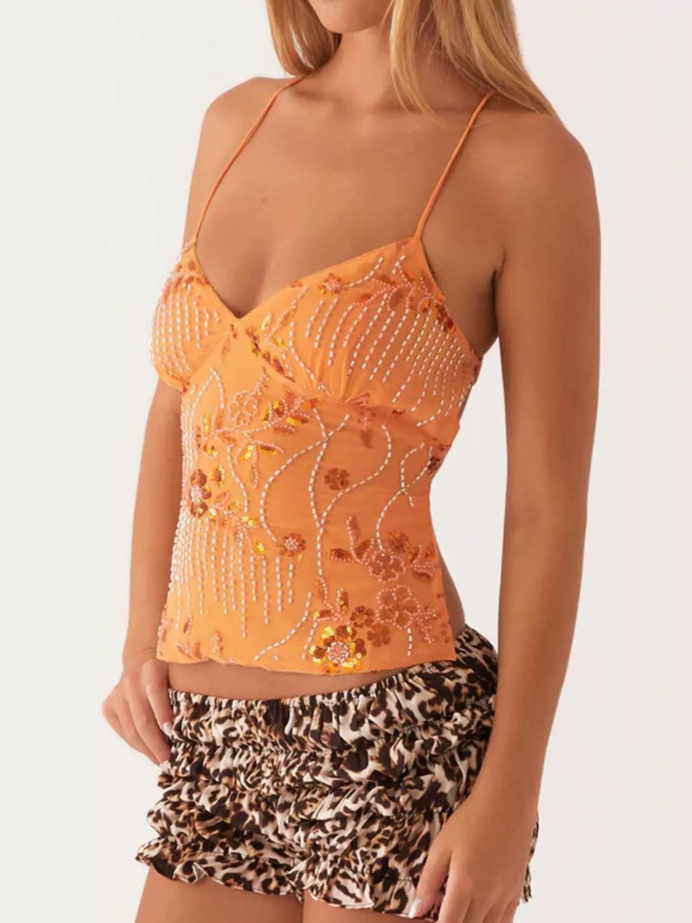 Floral Lace Up Back V-Neck Cami 