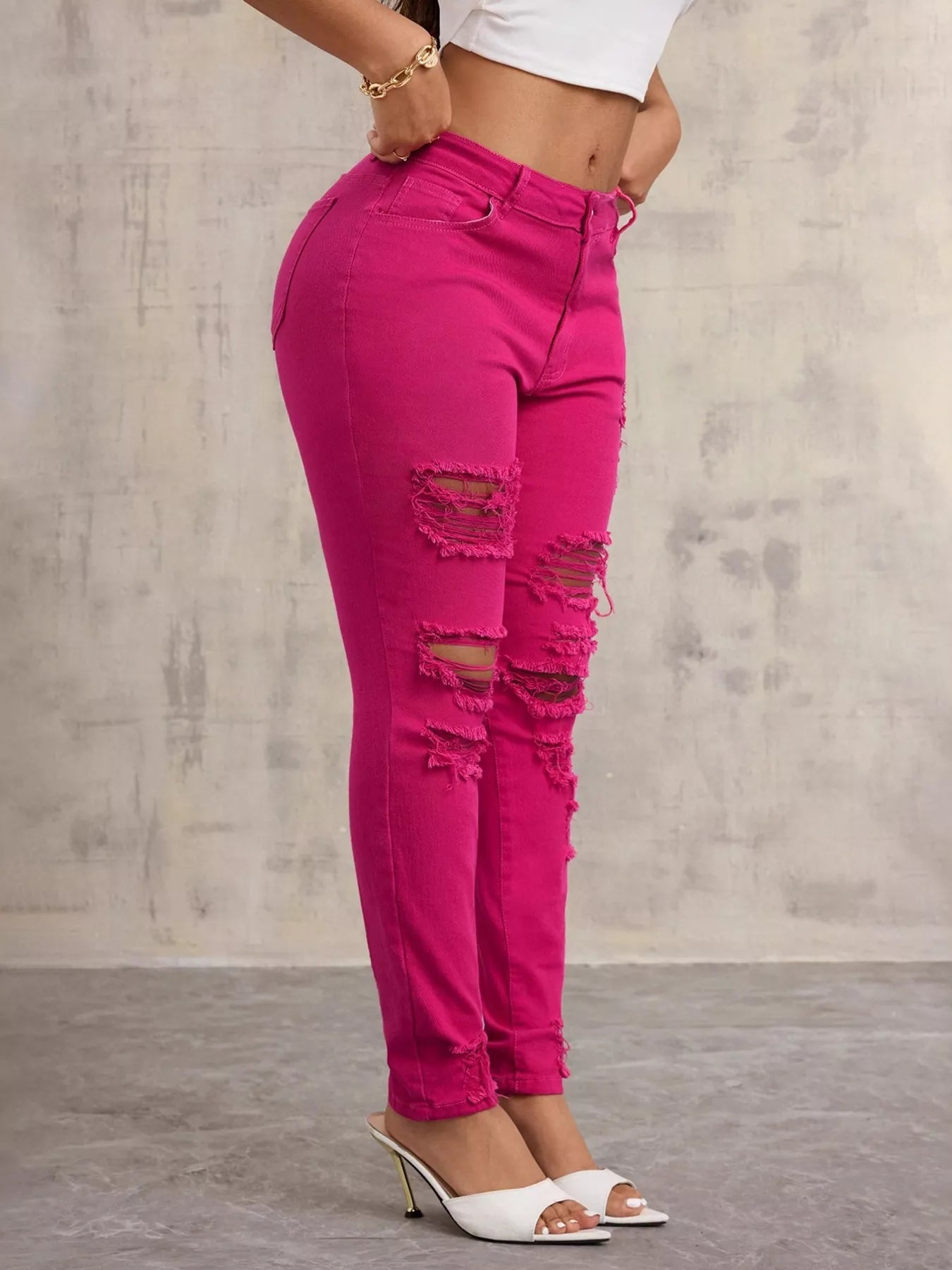 High-Waisted Distressed Skinny Jeans 