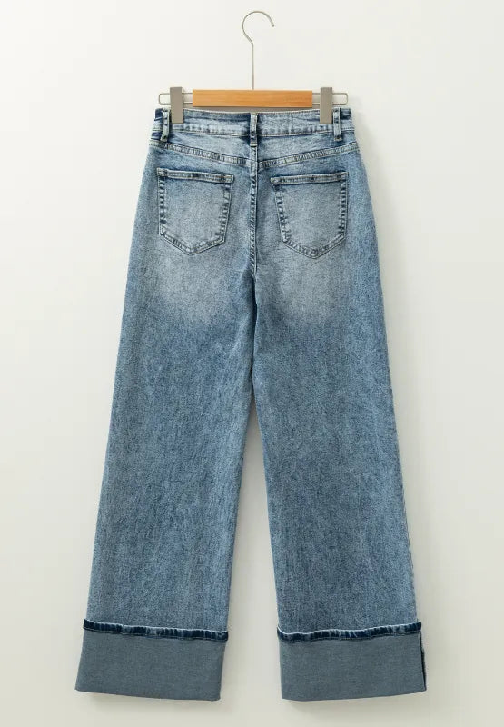 Washed Wide Leg Jeans with Pockets 