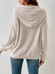 Casual Ribbed Knit Drawstring Hoodie 