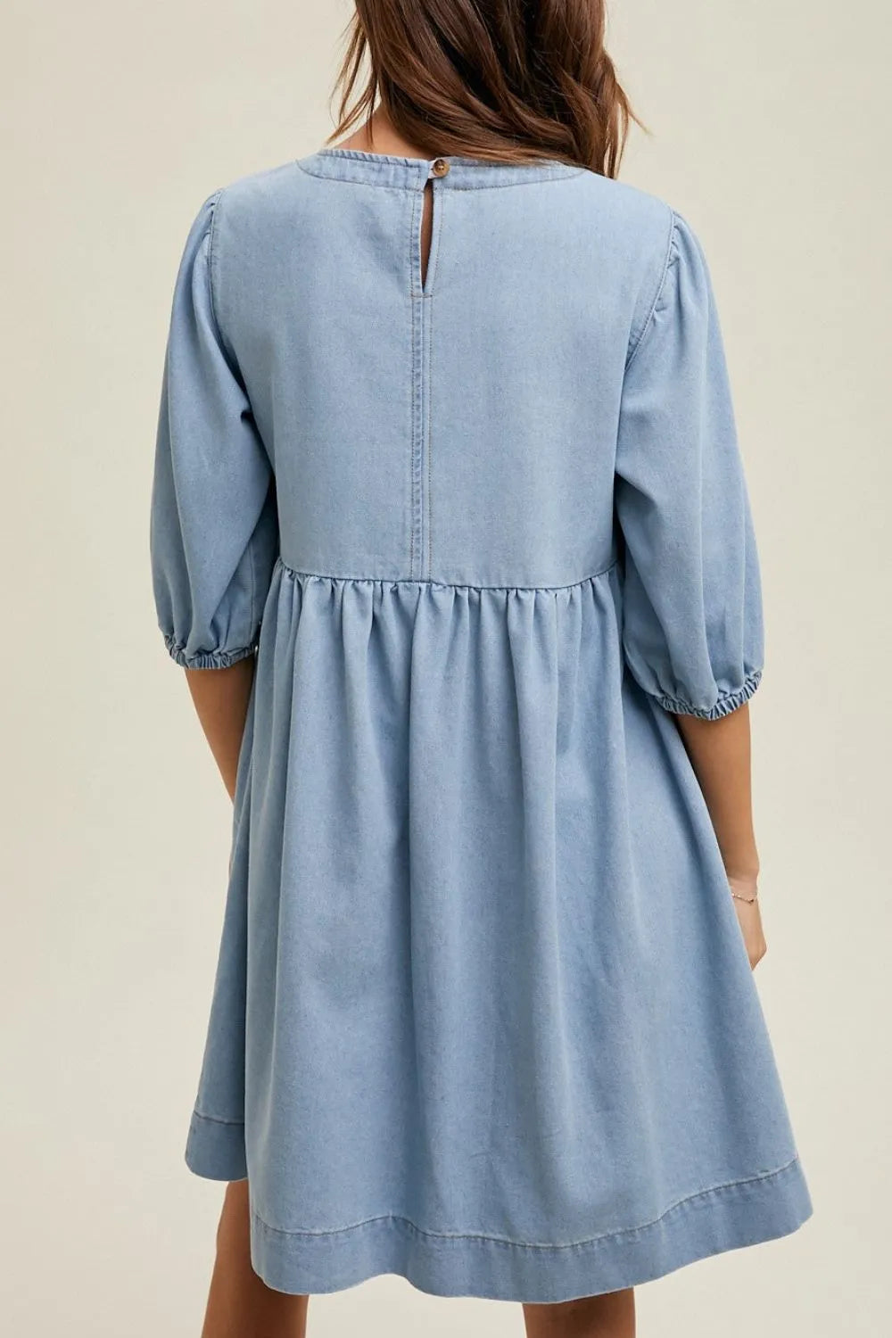 Square Neck Half Sleeve Denim Dress 