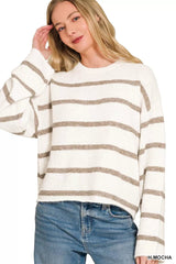 Zenana Wool Blend Striped Sweater 