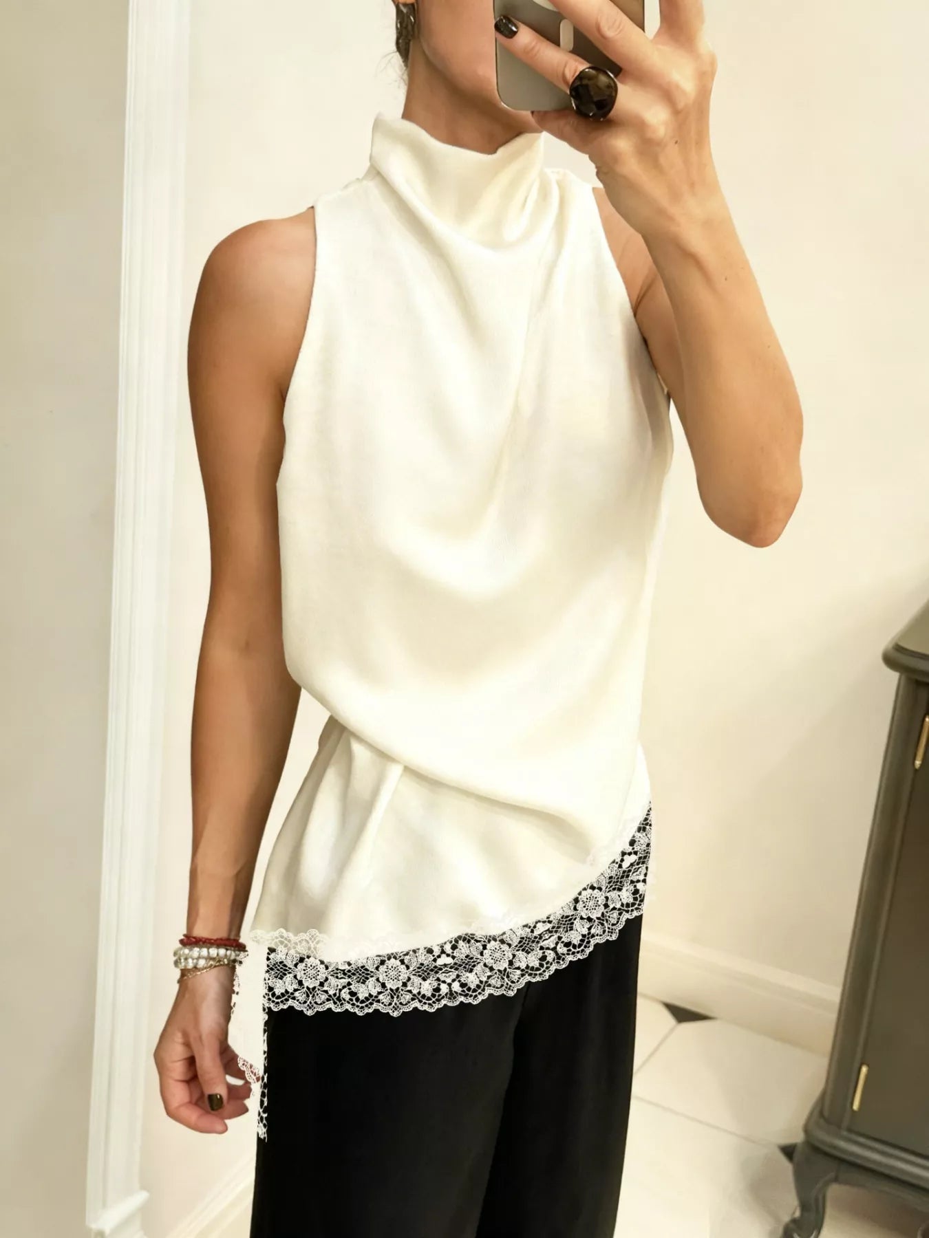 High Neck Lace Trim Cami 