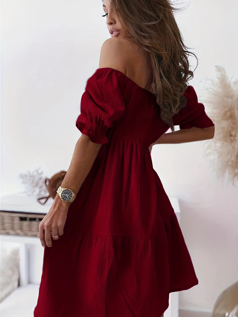 Full Size Ruffled Off-Shoulder Short Sleeve Dress 