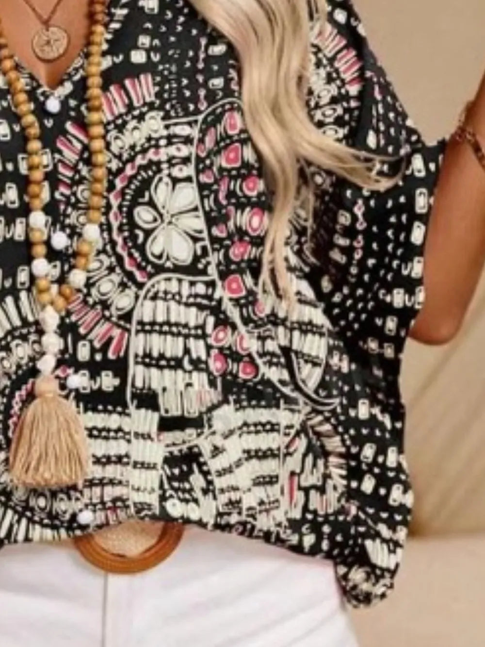 Printed V-Neck Half Sleeve Top 