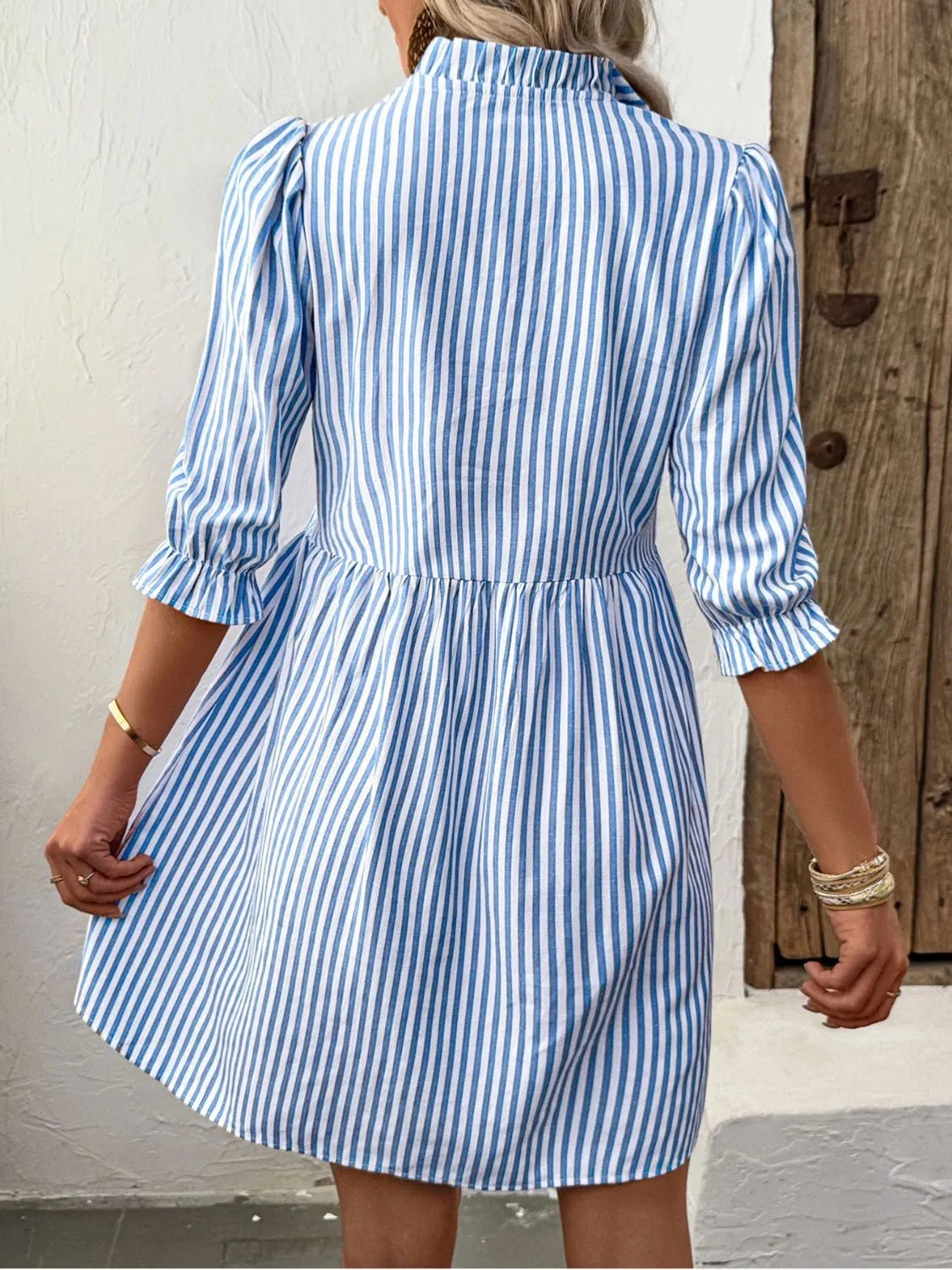 Striped Half Sleeve Mini Shirt Dress 