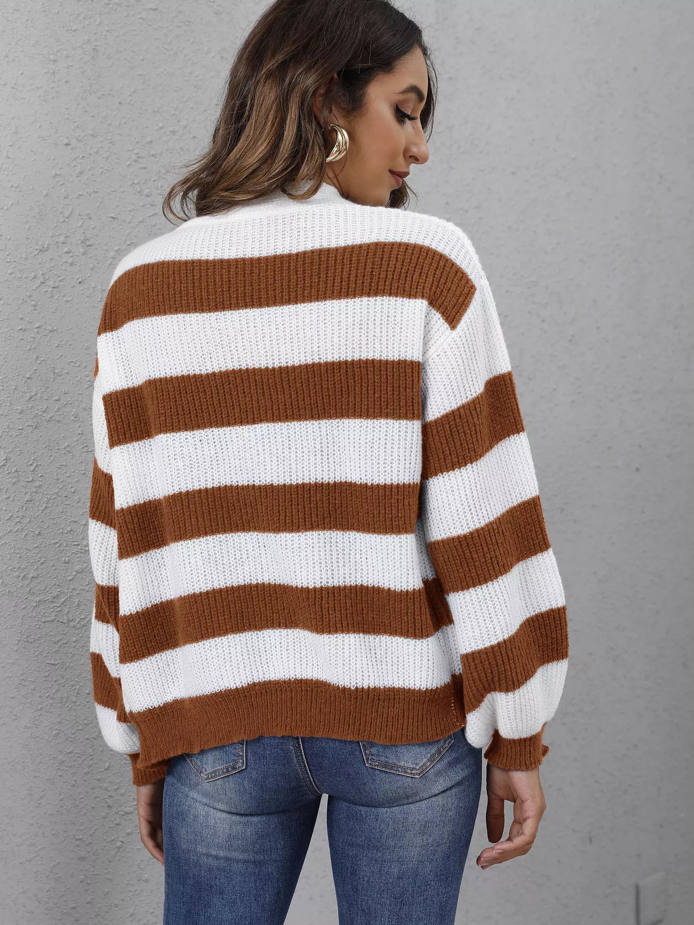 Striped Button-Up Long Sleeve Cardigan 
