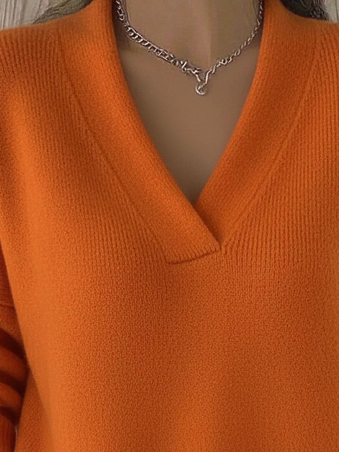 Full Size V-Neck Long Sleeve Sweater Plus Size 