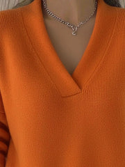 Full Size V-Neck Long Sleeve Sweater Plus Size 