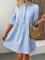 Striped Half Sleeve Mini Shirt Dress 