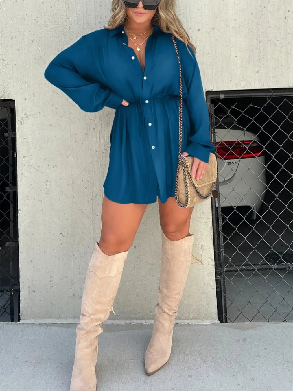 Edena Solid Color Long Sleeve Shirt Suit | Slim Fit Women's Clothing Set 