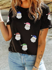 Christmas Santa Sequin Short Sleeve T Shirt 