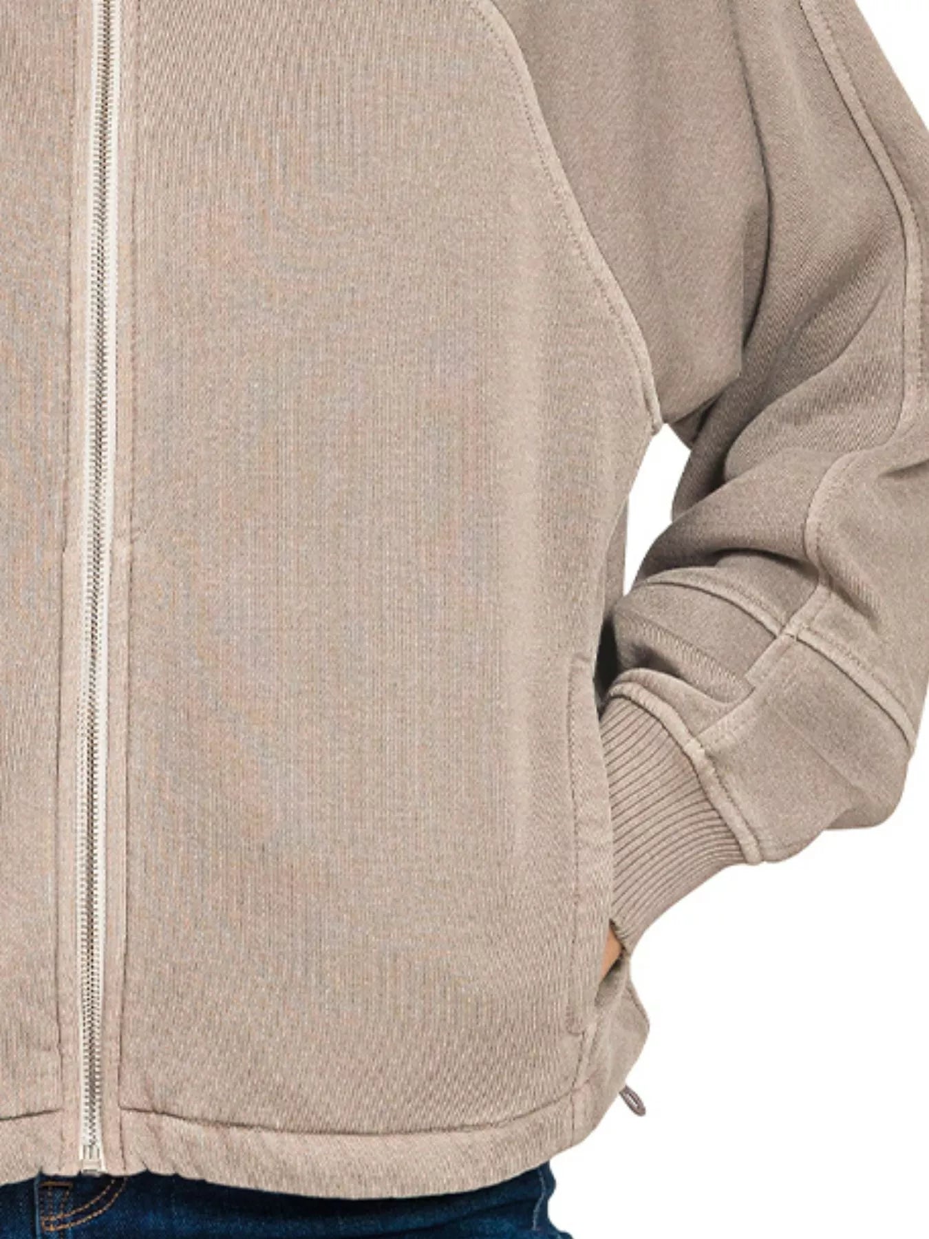 Zenana Fleece Pigment Dye Zip Up Hoodie with Pockets 