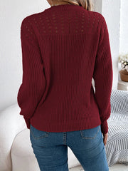 Openwork Round Neck Long Sleeve Sweater 