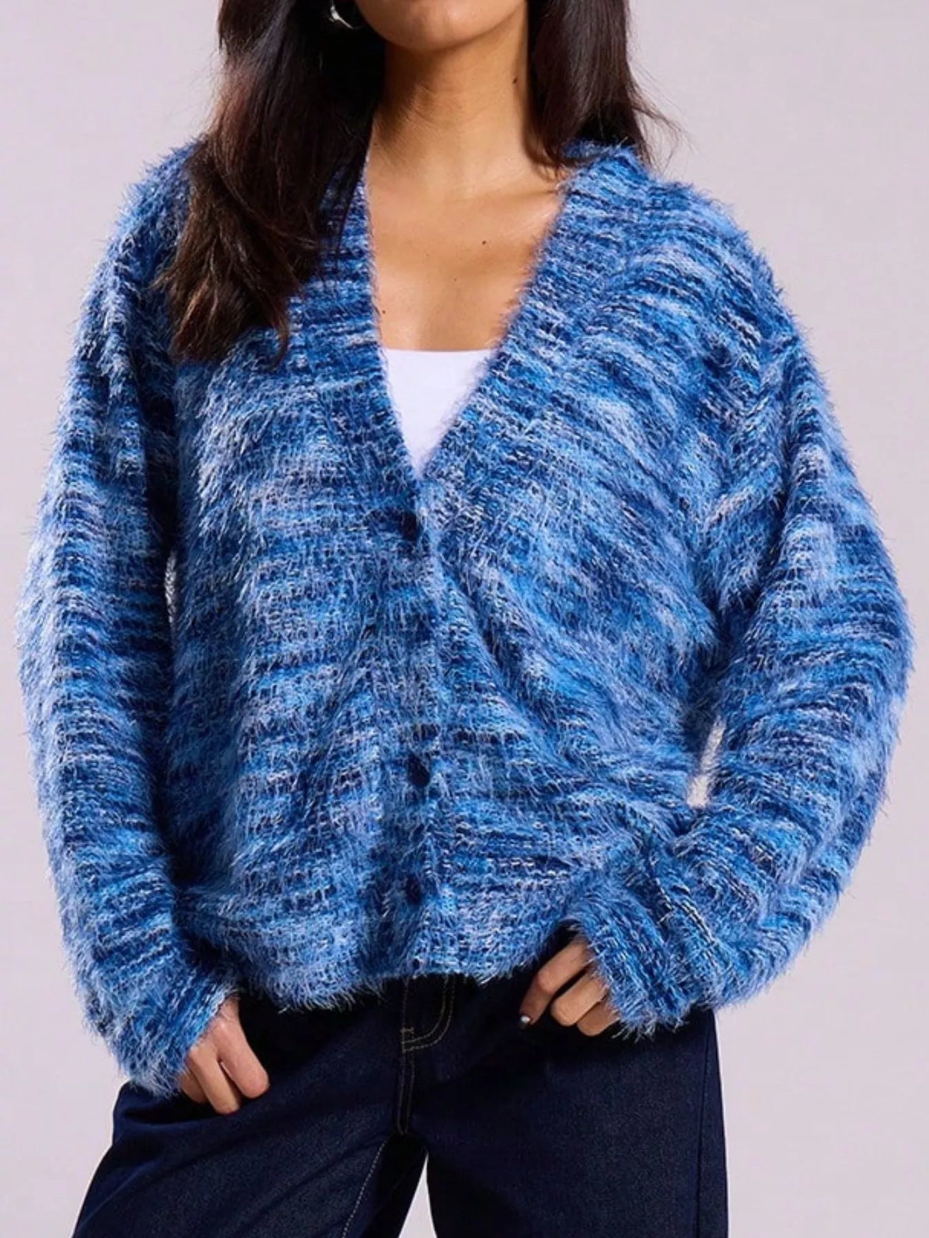 Chunky Knit V-Neck Button-Up Cardigan 