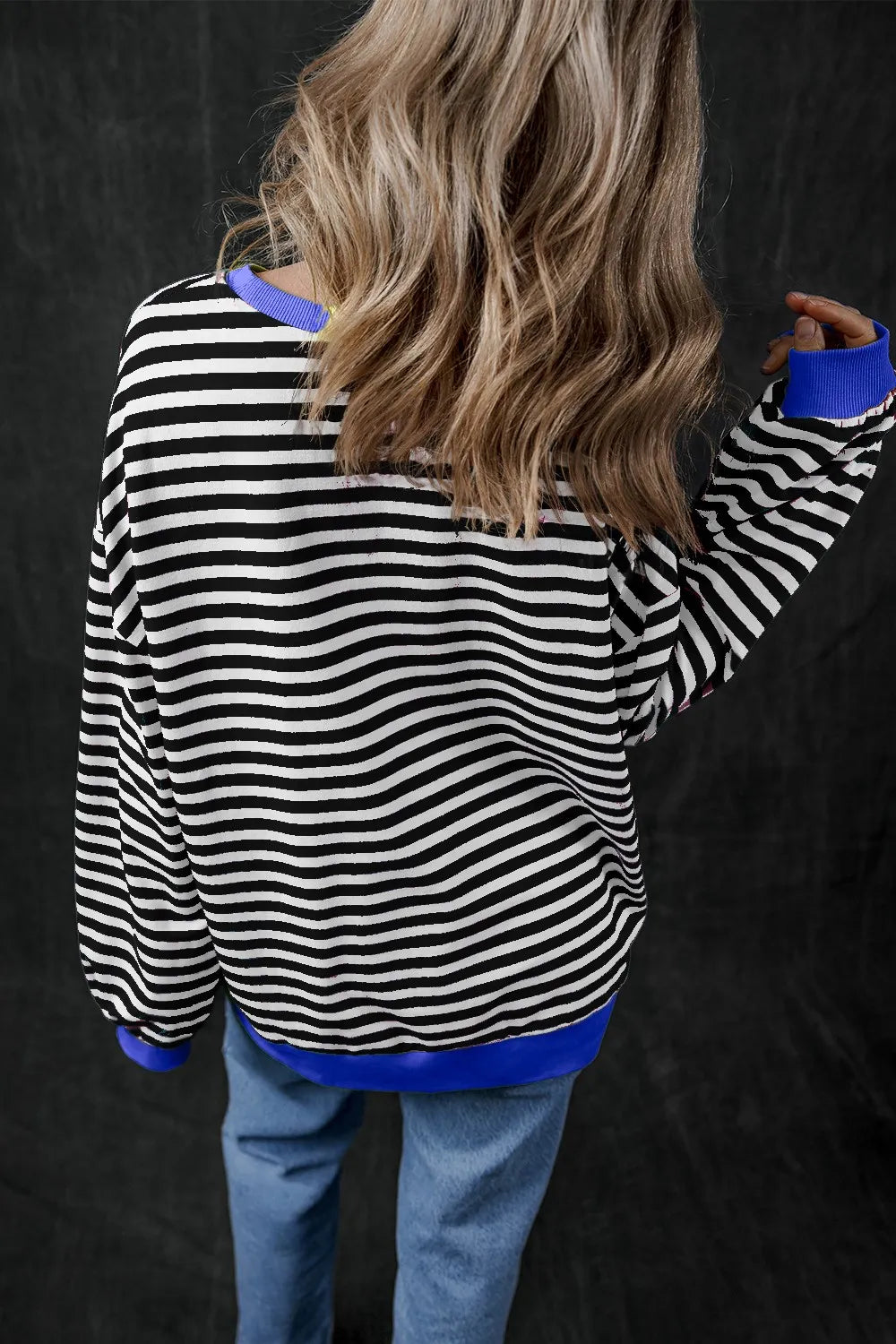 Pumpkin Striped Round Neck Long Sleeve Sweatshirt 