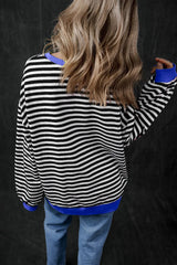 Pumpkin Striped Round Neck Long Sleeve Sweatshirt 