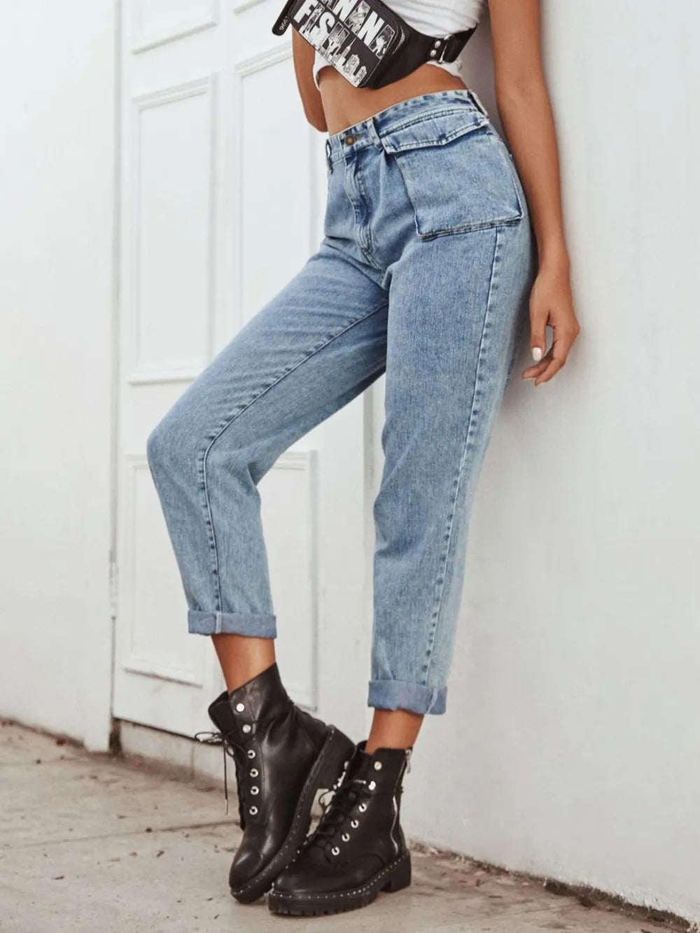 High Waist Straight Leg Jeans 