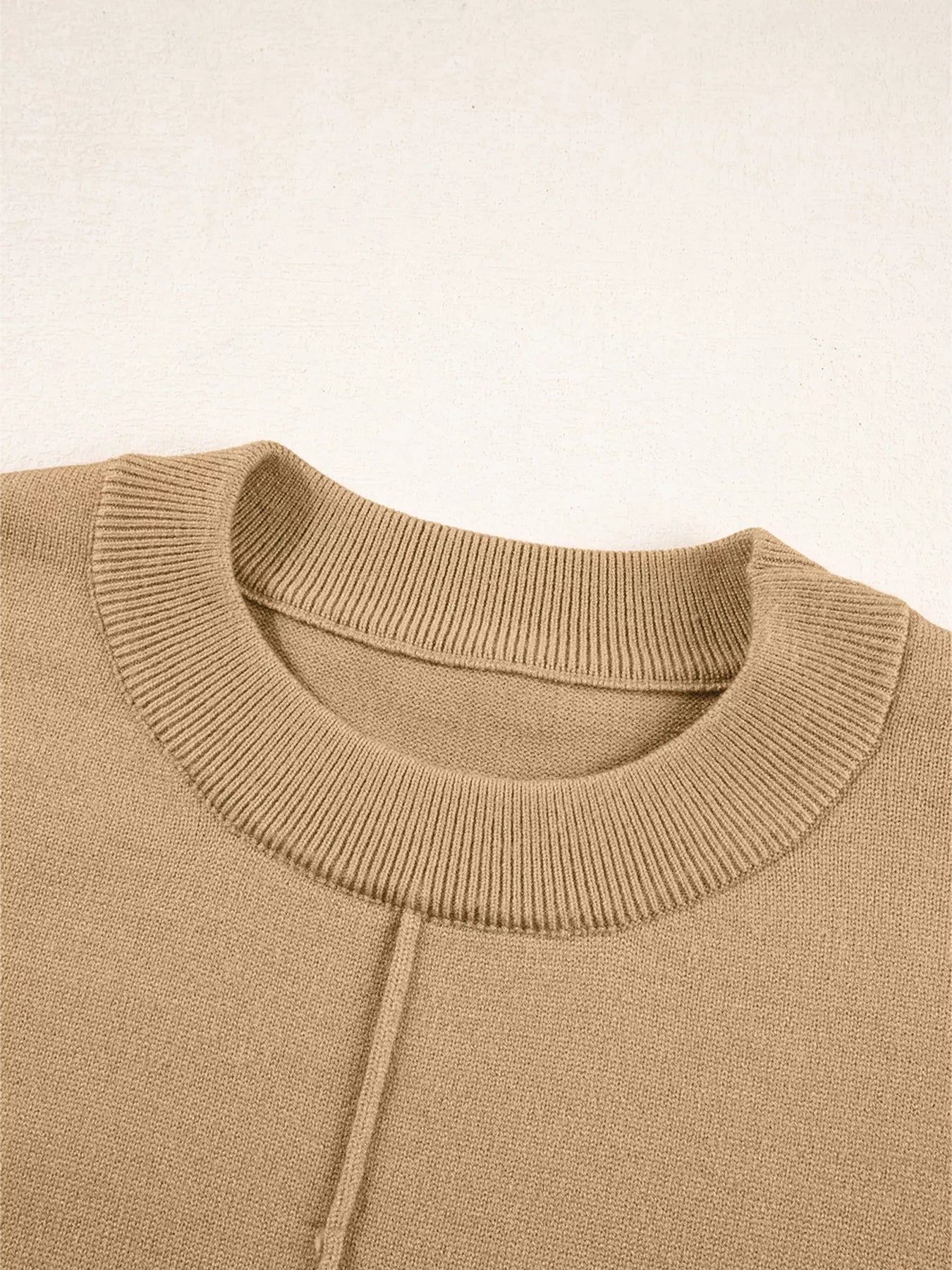 Center Seam Drop Shoulder Pullover Solid Sweater 