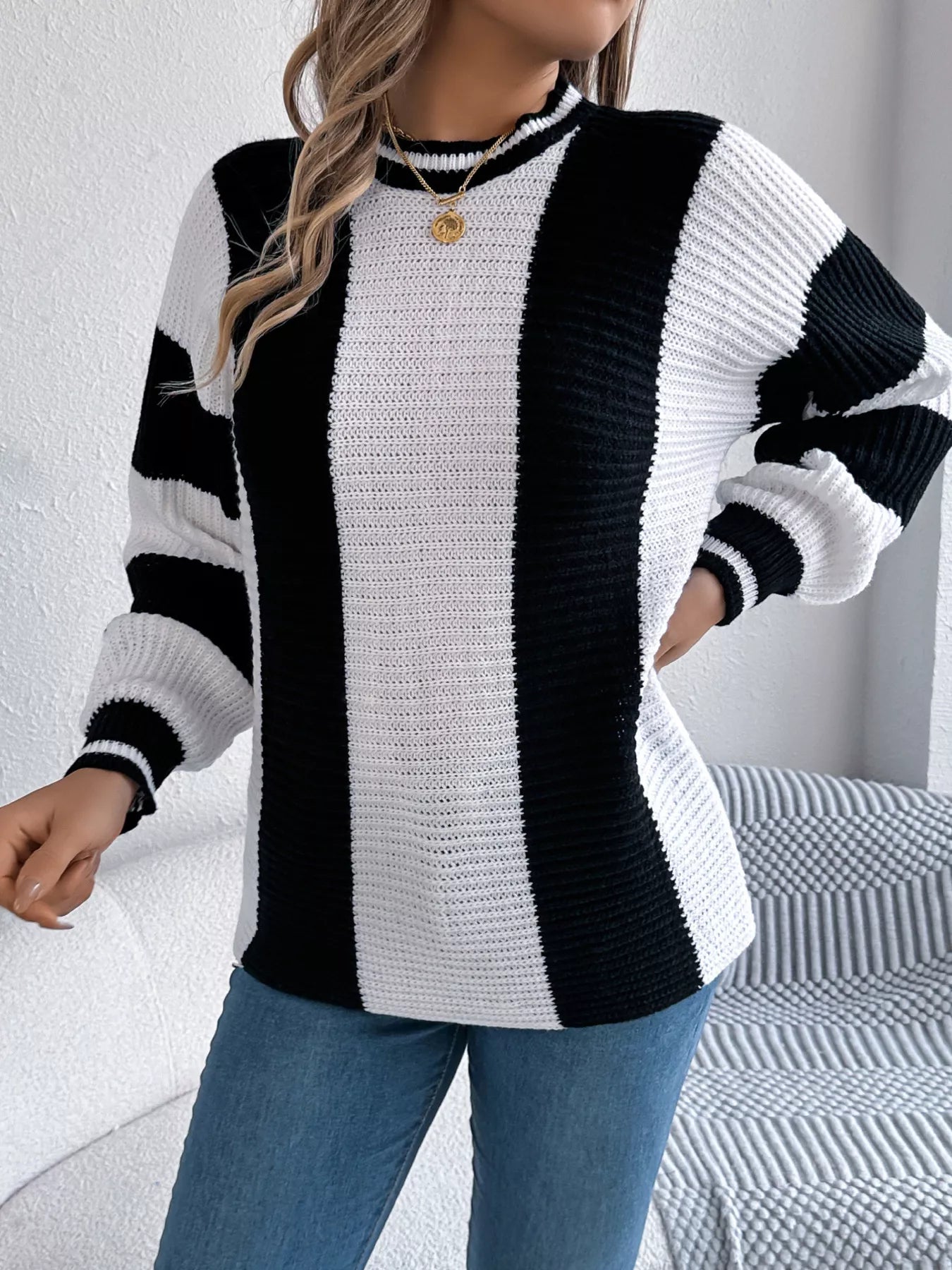 Color Block Round Neck Sweater 