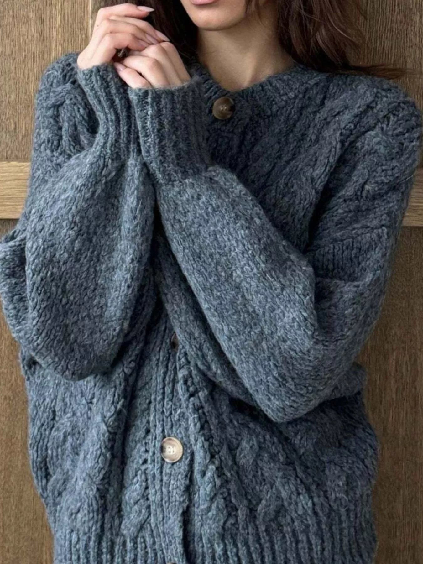 Cable Knit Button-Down Cardigan 