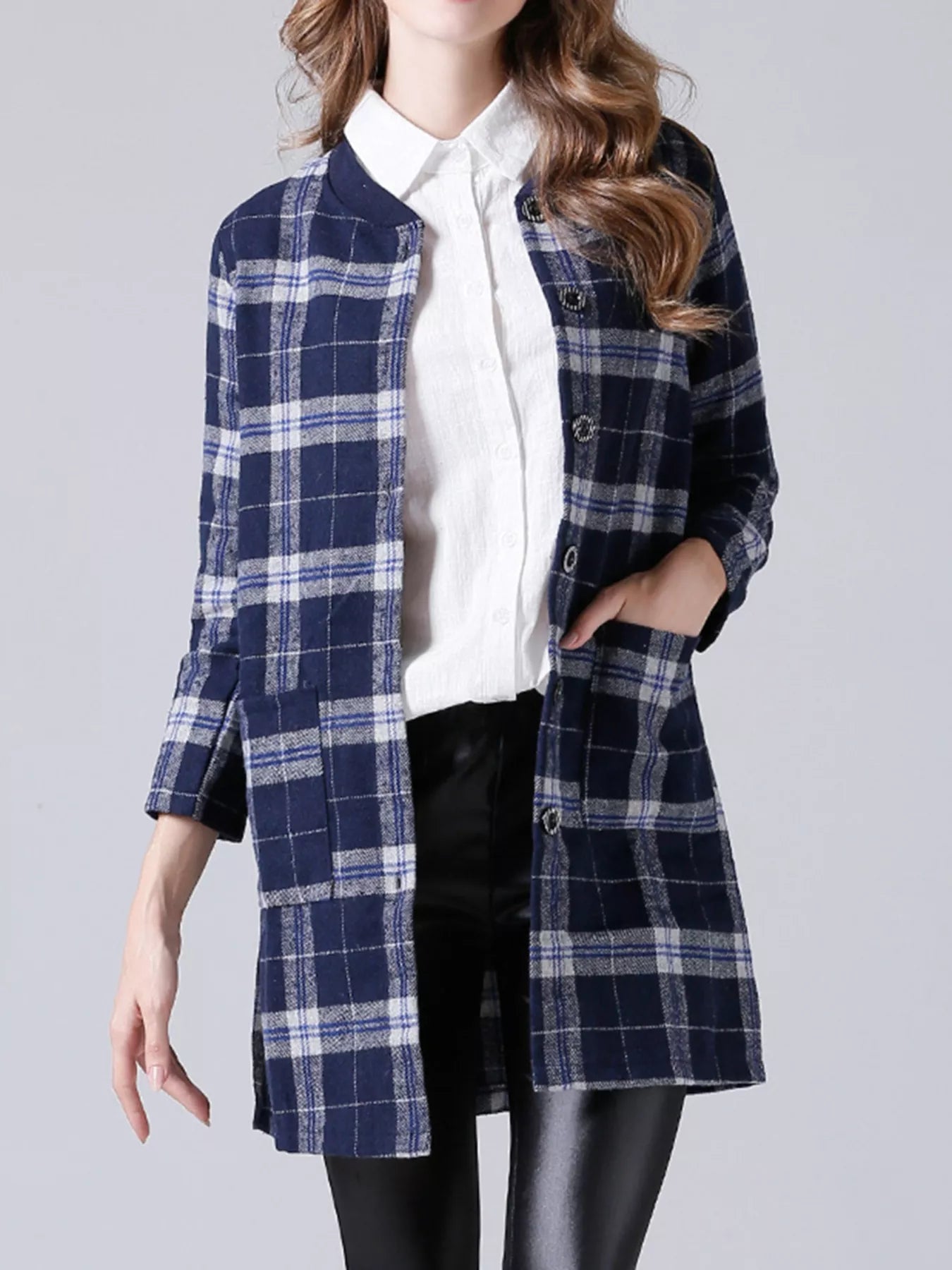 Plus Size Plaid Button-Down Longline Shirt 