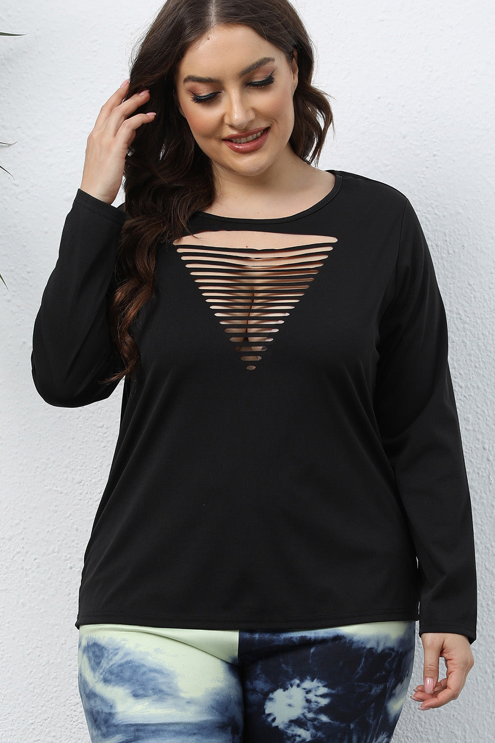 Plus Size Cutout Front Long Sleeve T-Shirt 