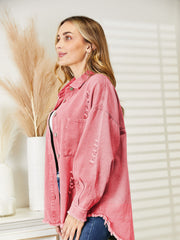 Distressed Raw Hem Denim Jacket 