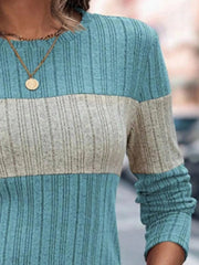 Color Block Round Neck Long Sleeve Sweater 