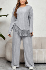 Honey Plus Size Tassel Hem Top and Pants Set 