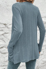 Ribbed Knit Open Front Cardigan with Pockets 