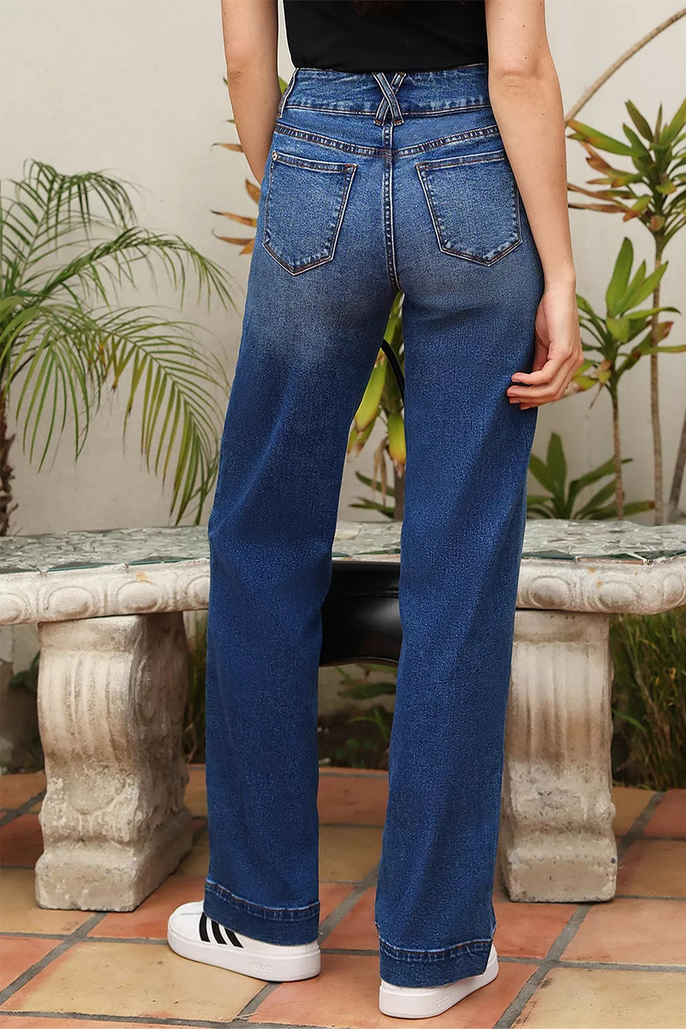 Double Button Zip Fly Straight Leg Jeans 