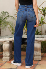 Double Button Zip Fly Straight Leg Jeans 