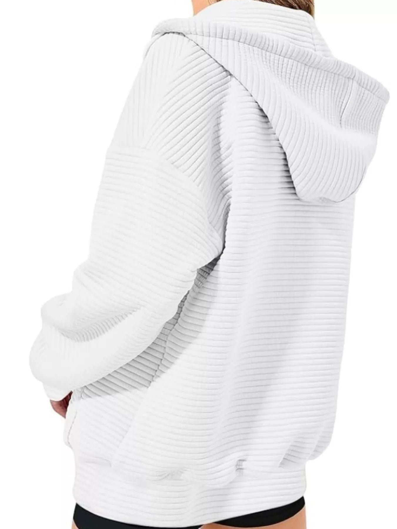 Drawstring Zip Up Dropped Shoulder Hoodie 