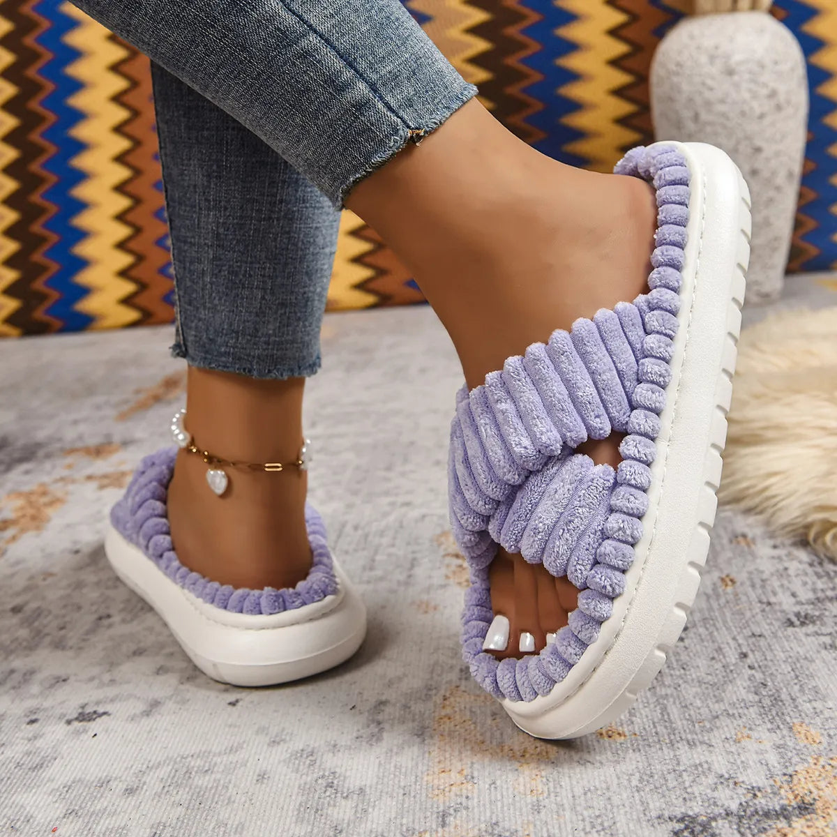 Crisscross Open Toe Platform Slippers 