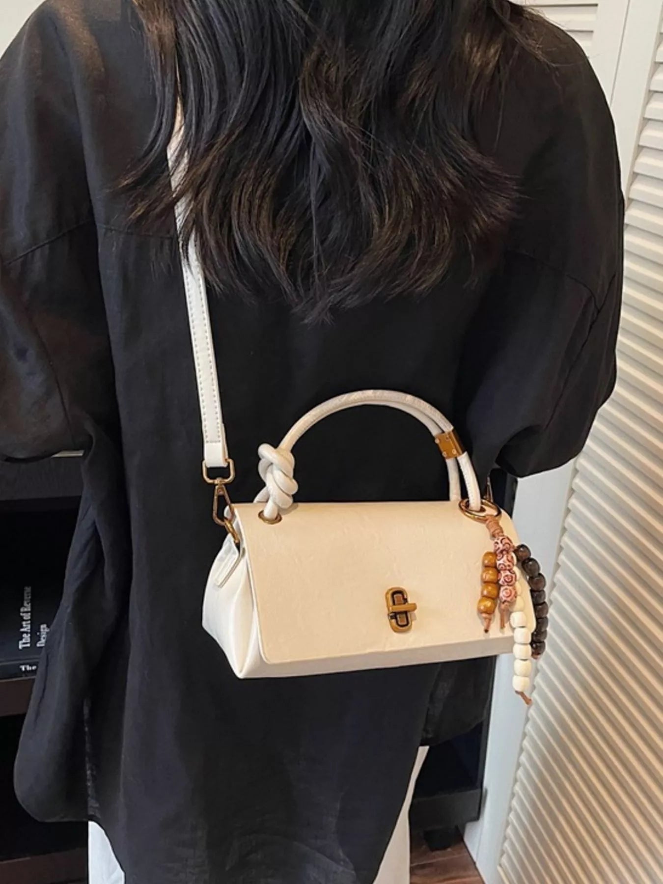 Leather Crossbody Bag with Bead Charm 