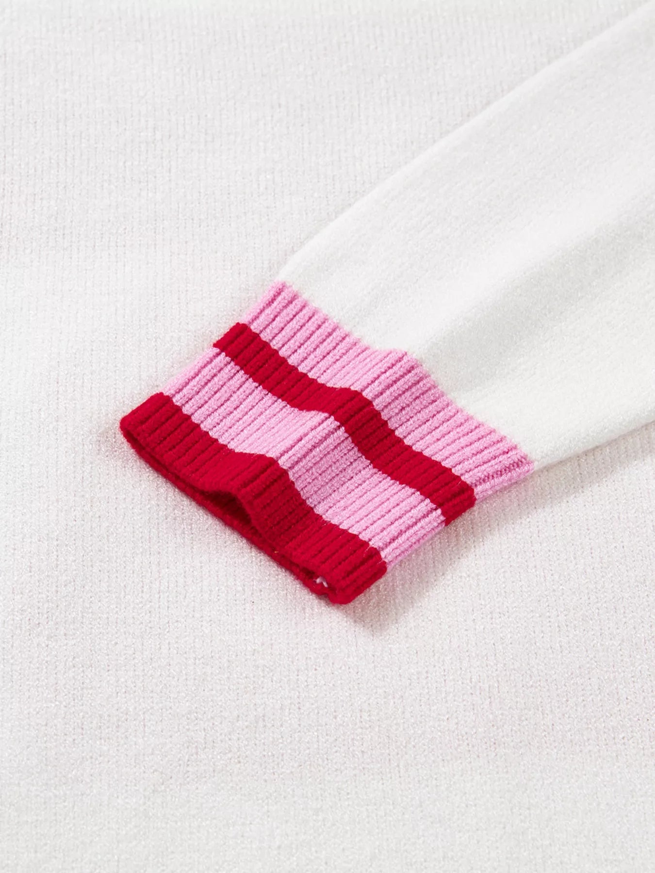 Striped Trim Bow Graphic Round Neck Drop Shoulder Sweater 