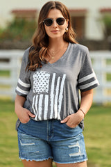 Plus Size US Flag Graphic V-Neck Tee 